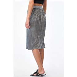 Юбка трикотажная блестящая миди на резинке серебристо-черная