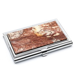 Карманная визитница с камнем авантюрин, серебристая