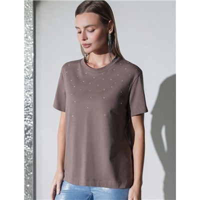Нарядная футболка с принтом стразами из премиального хлопка с эластаном