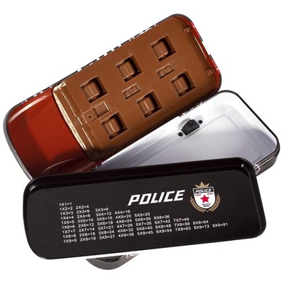 Пенал 2-отд. Alingar метал. таблица умножения Машина Police 20*8см AL8616