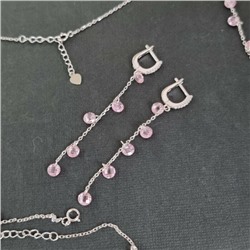 Комплект: серьги, браслет, колье, цвет цепочки серебристый, цвет кристаллов розовый, 45259, 032.481