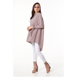 Блузка удлиненная расклешенная с длинным рукавом серо-бежевая