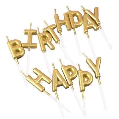 Набор свечей для торта «Happy Birthday» (золотые, 7 см)