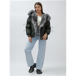 Полупальто женское зимнее с чернобуркой люкс класса темно-зеленого цвета 1313TZ