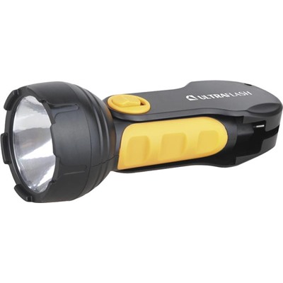 Фонарик с подзарядкой (аккумулятор) ULTRA FLASH LED3828, 1LED, 220В,0,5Вт черн/желт.