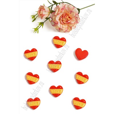 Кабошон "Сердечко LOVE" (50 шт) SF-5709, красный/желтый