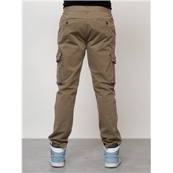 Джинсы карго мужские с накладными карманами бежевого цвета 2404B