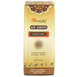 Ace Scents WHITE SAGE Natural Masala Incense Sticks, Aromatika (БЕЛЫЙ ШАЛФЕЙ натуральные ароматические палочки, Ароматика), 100 палочек.