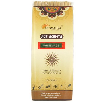 Ace Scents WHITE SAGE Natural Masala Incense Sticks, Aromatika (БЕЛЫЙ ШАЛФЕЙ натуральные ароматические палочки, Ароматика), 100 палочек.