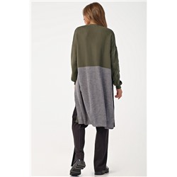 Кардиган вязаный свободный двухцветный серо-зеленый