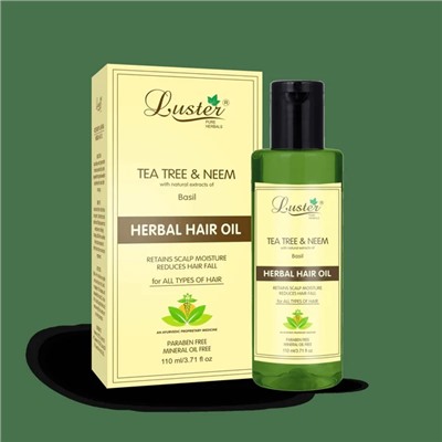 TEA TREE & NEEM Herbal Hair Oil, Luster (ЧАЙНОЕ ДЕРЕВО И НИМ травяное масло для волос с экстрактом базилика, Ластер), 110 мл.