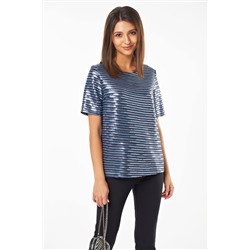 Блузка трикотажная с пайетками серебристо-синяя