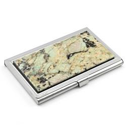 Визитница с накладкой из амазонита дымчатого, серебристая.