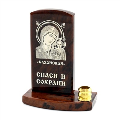Икона из обсидиана на подставке "Богородица Казанская" 1 свеча 50*27*65мм