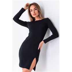 Женское платье мини в рубчик с разрезом Happyfox