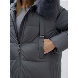 Пальто женское зимние с мехом песец большого размера серого цвета 622_1Sr