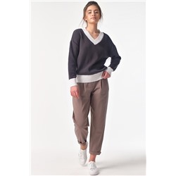 Пуловер вязаный с v-вырезом графитовый