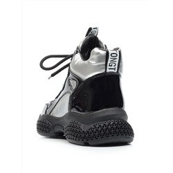 CSJ32-1 BLACK/SILVER Ботинки спортивные демисезонные женские (натуральная кожа, байка) размер 36