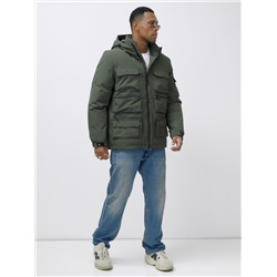 Куртка спортивная мужская зимняя с капюшоном цвета хаки 3222Kh