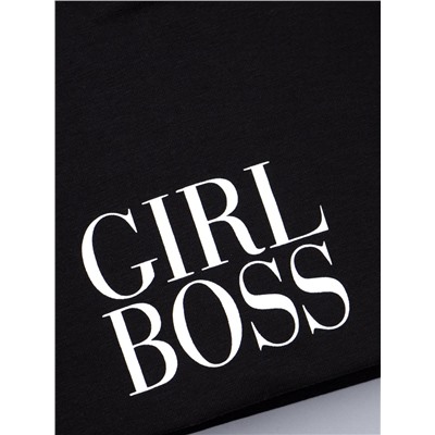 Шапка трикотажная для девочки откидная, GIRL BOSS, черный