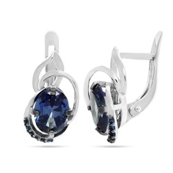 Серьги из серебра танзанит выращ., СЦ-0887