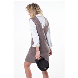 Сарафан вязаный теплый мини бежевый меланж