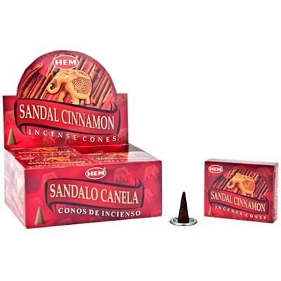 Hem Incense CONES SANDAL CINNAMON (Благовония конусы САНДАЛ с КОРИЦЕЙ, Хем), уп. 10 конусов.