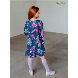 Платье Алиса дл/р экзотика на зеленом