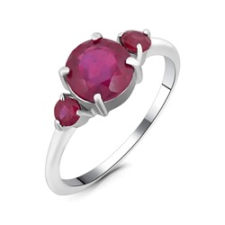 Кольцо, 1 рубин корунд круг 7 мм/1.98 ct , 2 рубин корунд 3 мм/0.32 ct, Пиллон