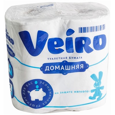 Туалетная бумага  VEIRO 2 слоя  4шт. Домашняя белая 15м