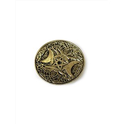 Подставка под благовония тарелочка маленькая ЛОТОС СО ЗВЕЗДОЙ R421-39 с обратной стороны пентаграмма и полумесяцы (металл, 5 см.), 1 шт.