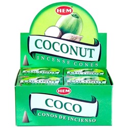 Hem Incense CONES COCONUT (Благовония конусы КОКОС, Хем), уп. 10 конусов.