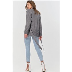 Кардиган вязаный короткий с поясом серый меланж