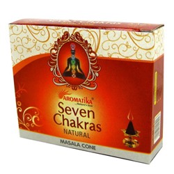 SEVEN CHAKRAS NATURAL MASALA CONE, Aromatika (СЕМЬ ЧАКР конусные благовония, Ароматика), уп. 25 г. + подставка.
