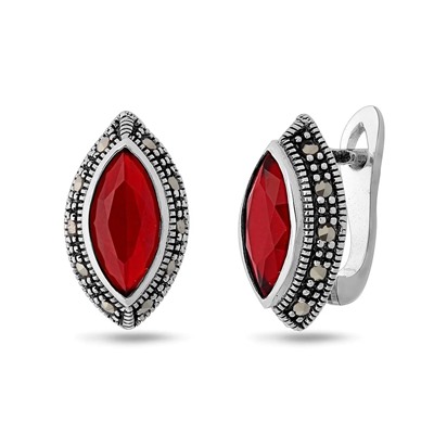 Серьги, марказит , синт.рубин, SL-AGA79