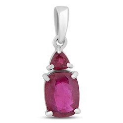 Подвеска, 1 рубин корунд кушон 7х9 мм/2.75 ct , 1 рубин корунд триллион 4 мм, Джени