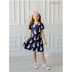 Платье Лето зайки на темно-синем