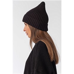 Шапка вязаная бини с отворотом черная