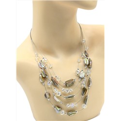 Колье и серьги 5 нитей из перламутра тонированного с цирконом цв.кремовый, 45см