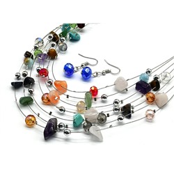 Колье, Серьги 7нитей из самоцветов и циркона, 45см