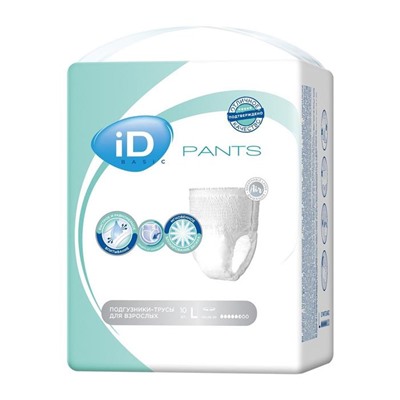 ID Подгузники-трусы для взрослых Pants Basic L 10шт. 100-135см УЦЕНКА! 40%(порвана упаковка)