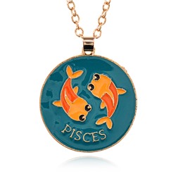 BJK400-05 Кулон Знаки Зодиака PISCES - РЫБЫ, на цепочке (металл, диаметр кулона 2,7 см.), 1 шт.