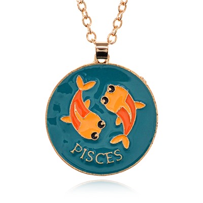 BJK400-05 Кулон Знаки Зодиака PISCES - РЫБЫ, на цепочке (металл, диаметр кулона 2,7 см.), 1 шт.