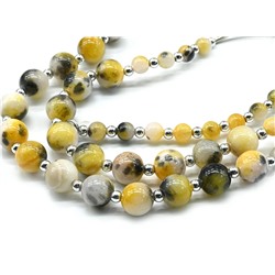 Колье двойное шарики 6-10мм, цв.черно-желтый, 50см