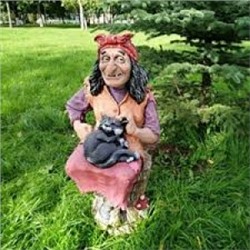 Фигурка Баба Яга на ступе с котом Ф011