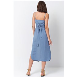 Хлопковое платье с отрезной талией синее