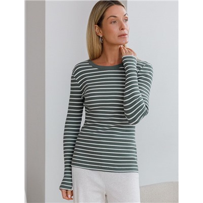 Лонгслив из трикотажа в широкий рубчик