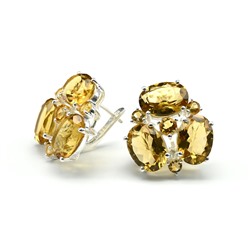 Серьги и Кольцо С925 с цитрином, размер 18, 27,9г