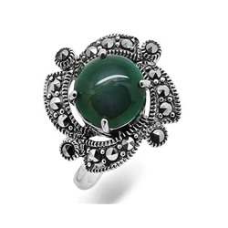 Кольцо из серебра зеленый агат, марказит, SL-AGA66