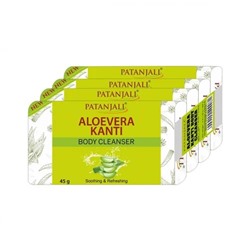 ALOE VERA KANTI Body Cleanser, Patanjali (АЛОЭ ВЕРА мыло для тела, Патанджали), 180 г. (4 шт. по 45 г.).